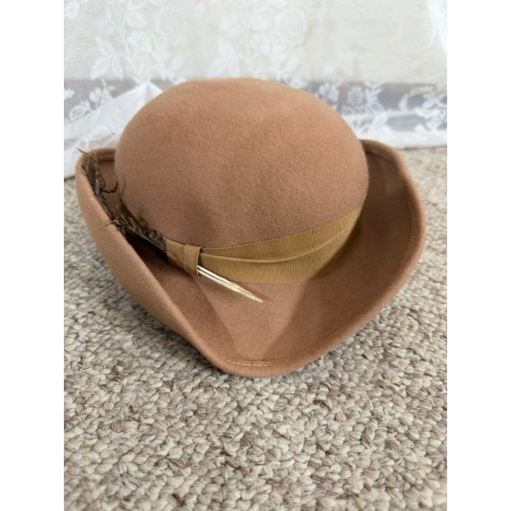 Vintage Don Anderson Lancaster Wool Felt Hat Camel Tan Feather Detail Pin